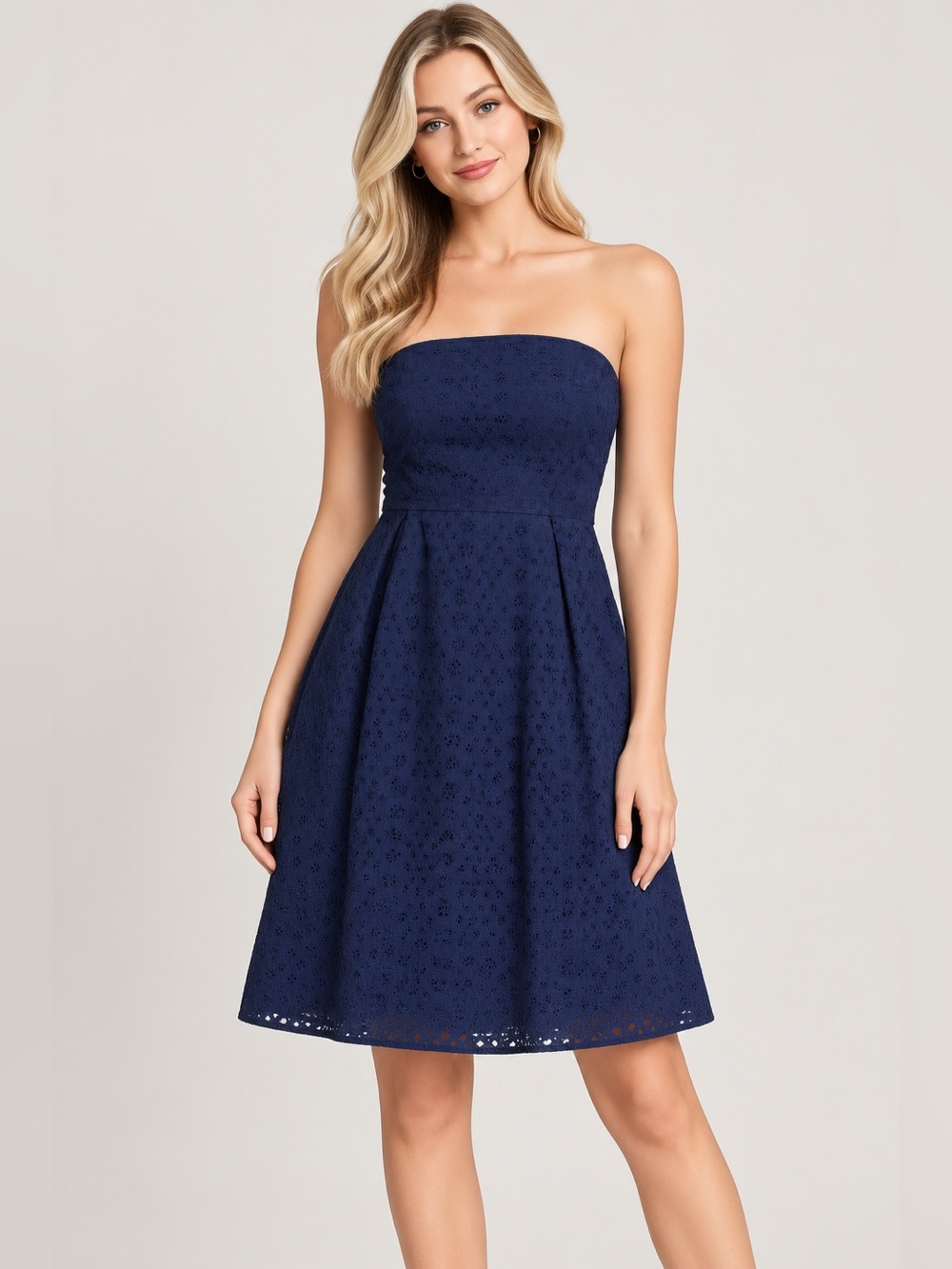 Old Navy Strapless Navy Eyelet Sundress 100% cotton coastal size 14
